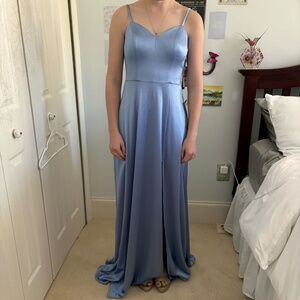 Macy's Blue Pleated Spaghetti Strap Gown for Weddings
